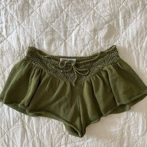 Free People Olive Green Crocheted Shorts